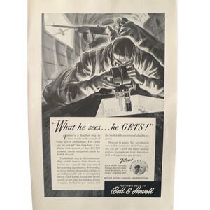 Vintage 1942 Bell & Howell What He Sees He Gets Ad Advertisement